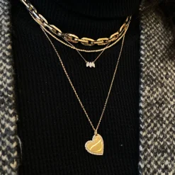 Heart Pavé and Baguette Dog Tag Necklace
