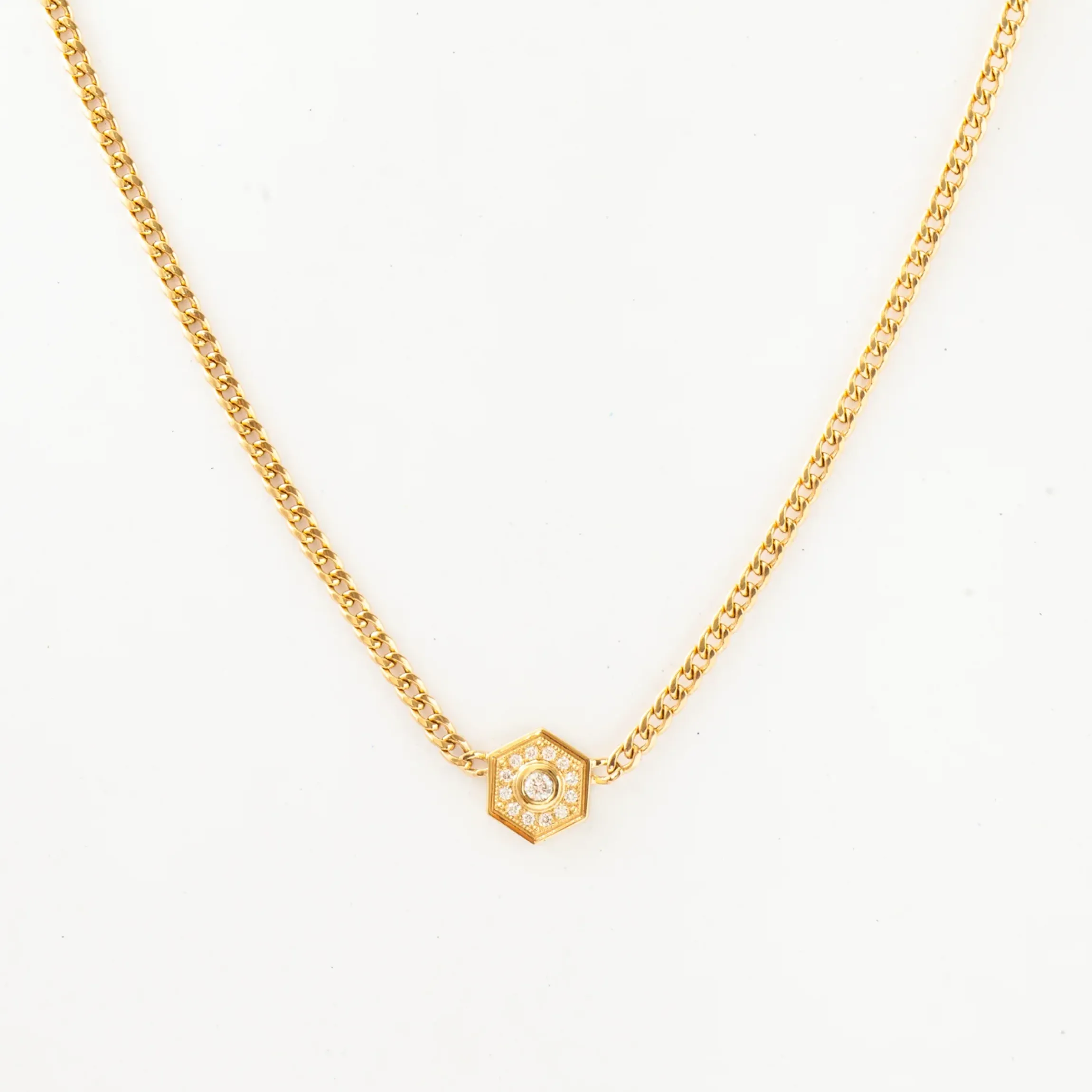 Hexagon Halo on Curb Chain Necklace