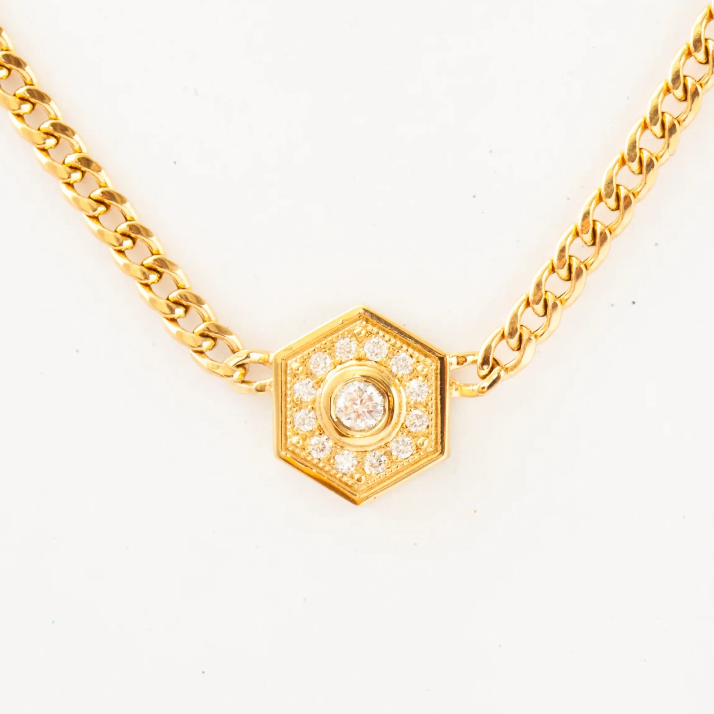 Hexagon Halo on Curb Chain Necklace
