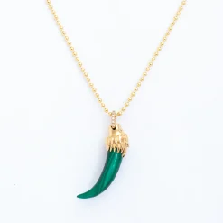 Il Leone Piccolo Malachite Lion's Tooth Necklace