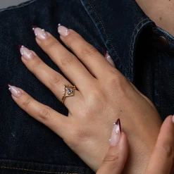 Kite Cut Blue Sapphire Nestled Ring