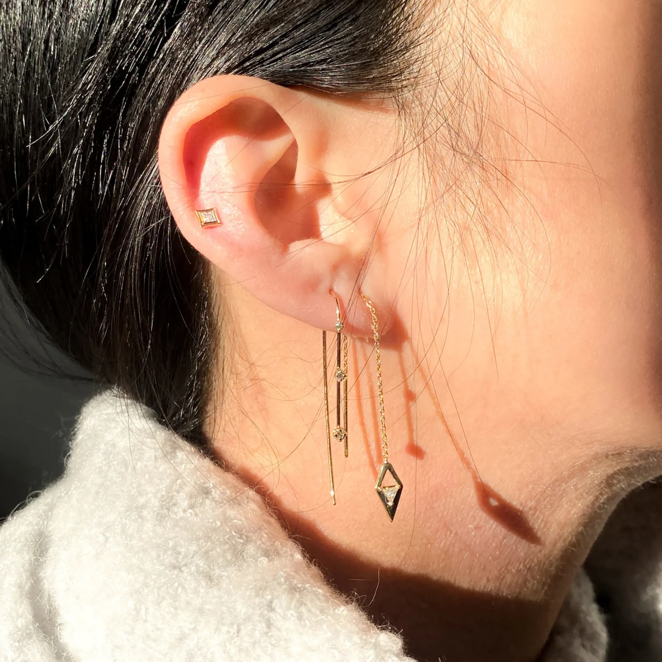 Lab-Grown Diamond Reflection Threader Earrings