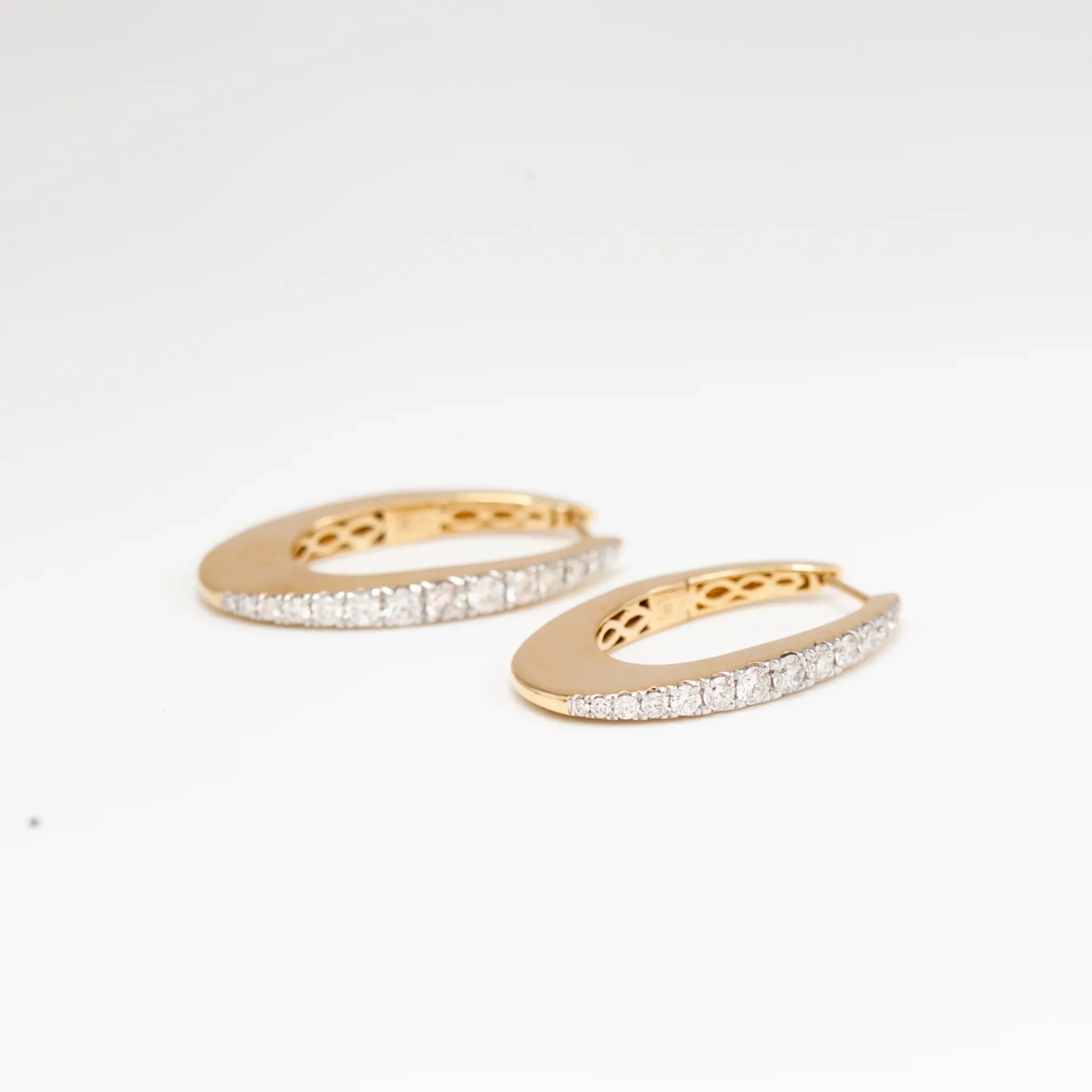 Large Pavé Diamond Ellipse Huggie Hoops