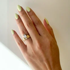 Large Vertical Emerald-Cut Diamond Monolith Ring