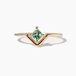 Medium Princess Cut Seafoam Tourmaline Nestled Ring