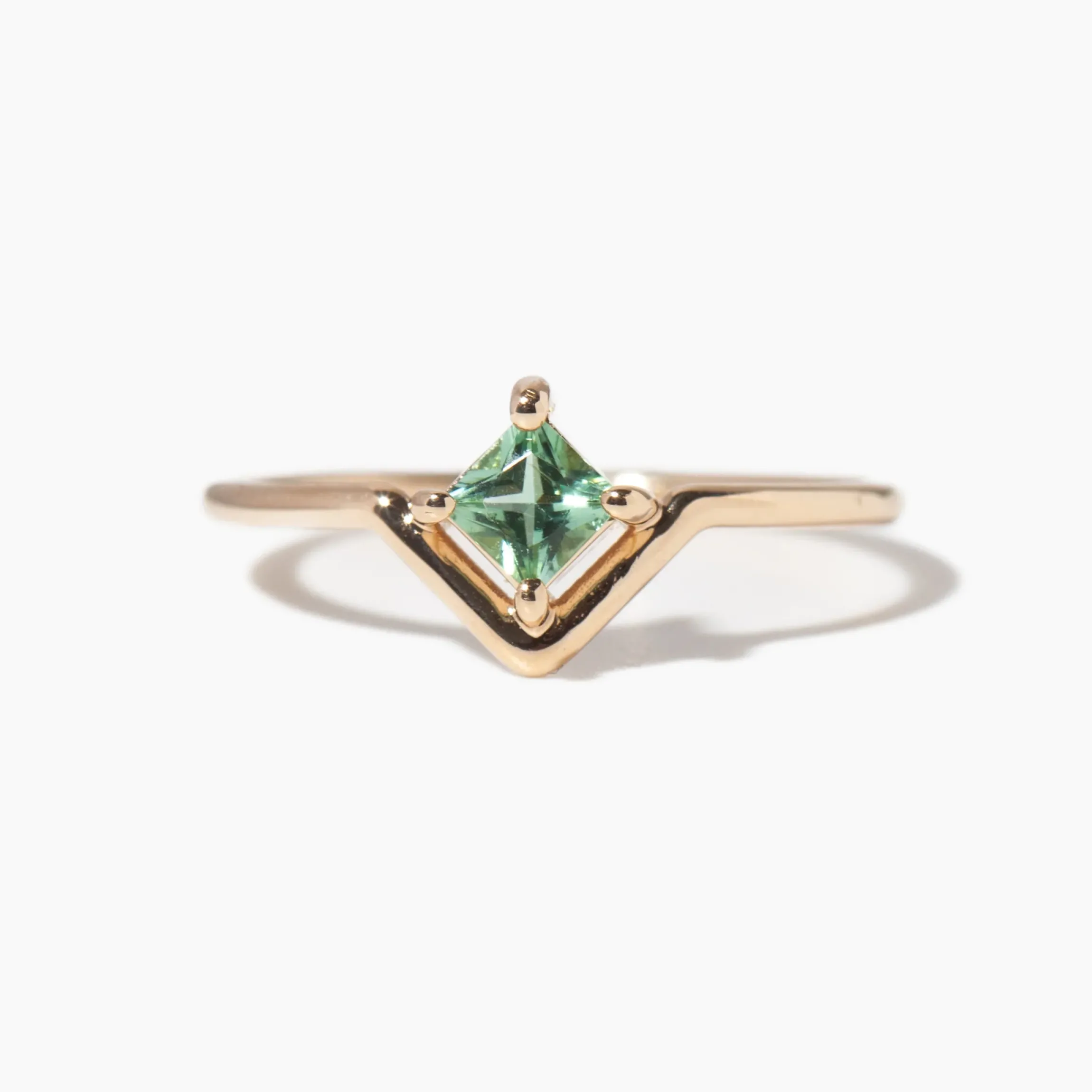 Medium Princess Cut Seafoam Tourmaline Nestled Ring