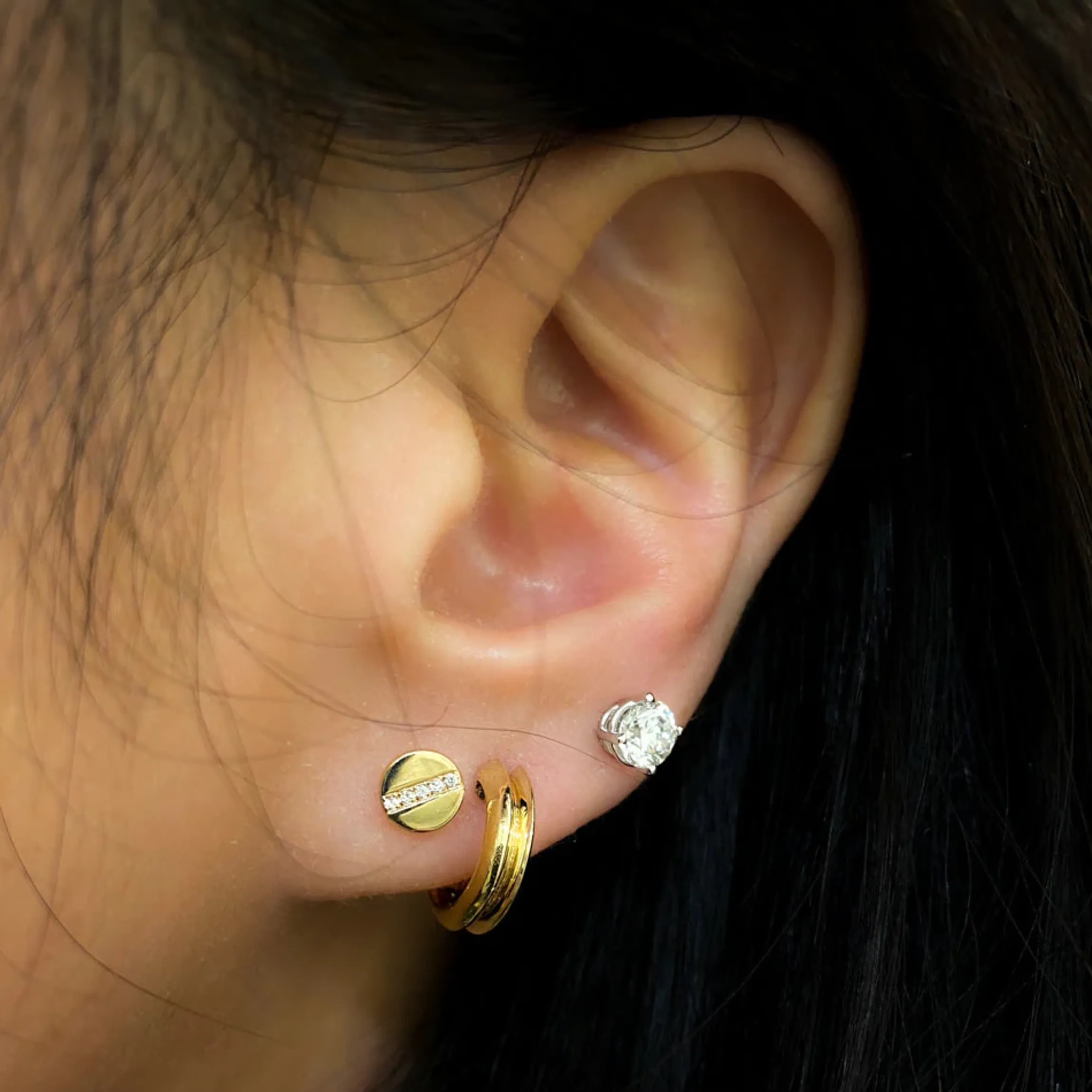 Midi Bitty Pavé Diamond Line Disc Studs