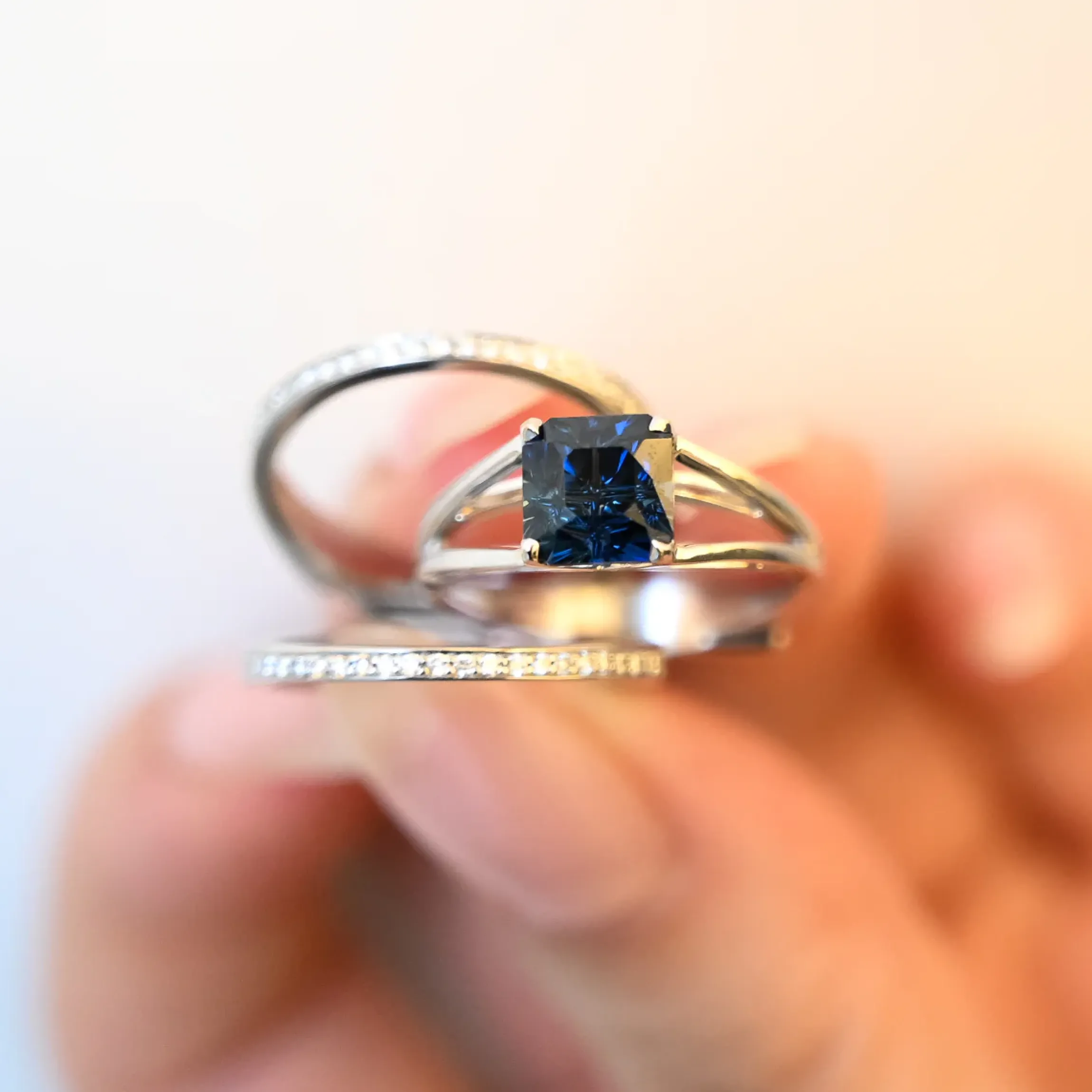 Nigerian Sapphire Centered & Acute Ring Set