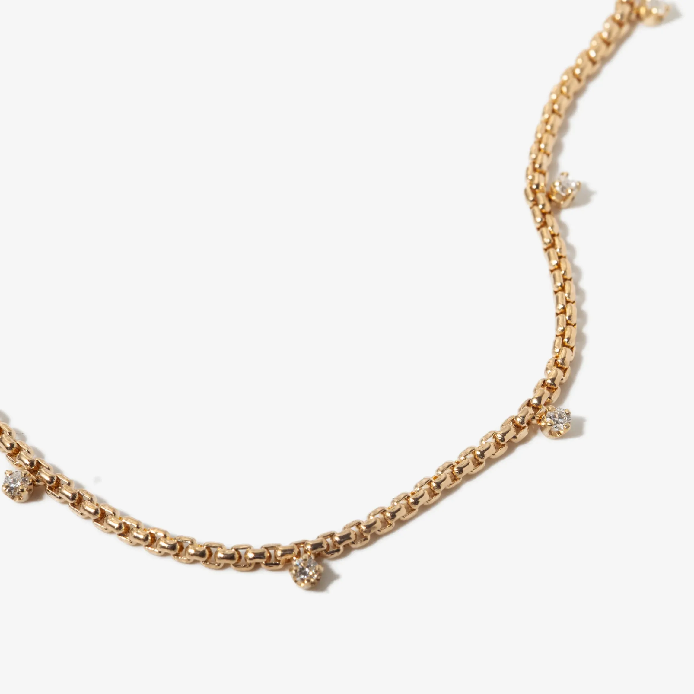 Nine Prong Diamond Small Box Chain Necklace