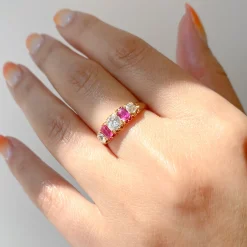 Old Mine Diamond & Ruby Half Hoop Ring