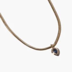 Pear Blue Sapphire Bezel Pendant Snake Chain Necklace