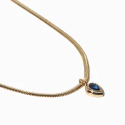 Pear Blue Sapphire Bezel Pendant Snake Chain Necklace