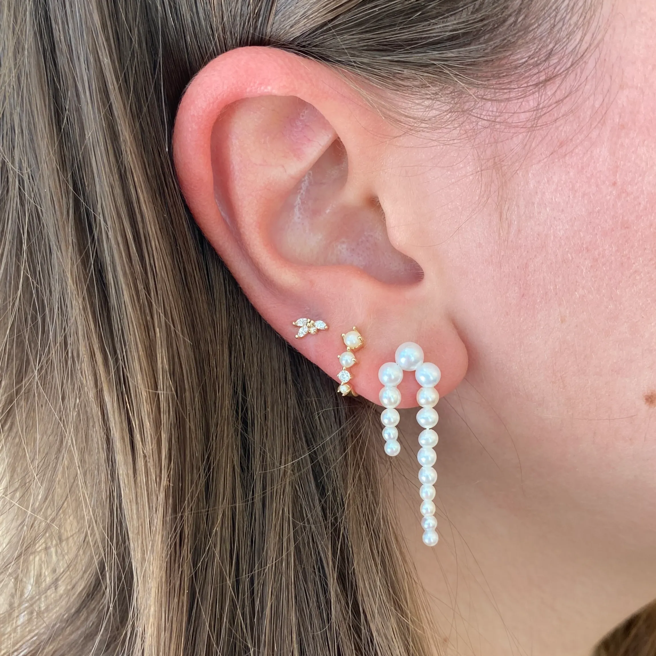 Pearl & Diamond J Hoops