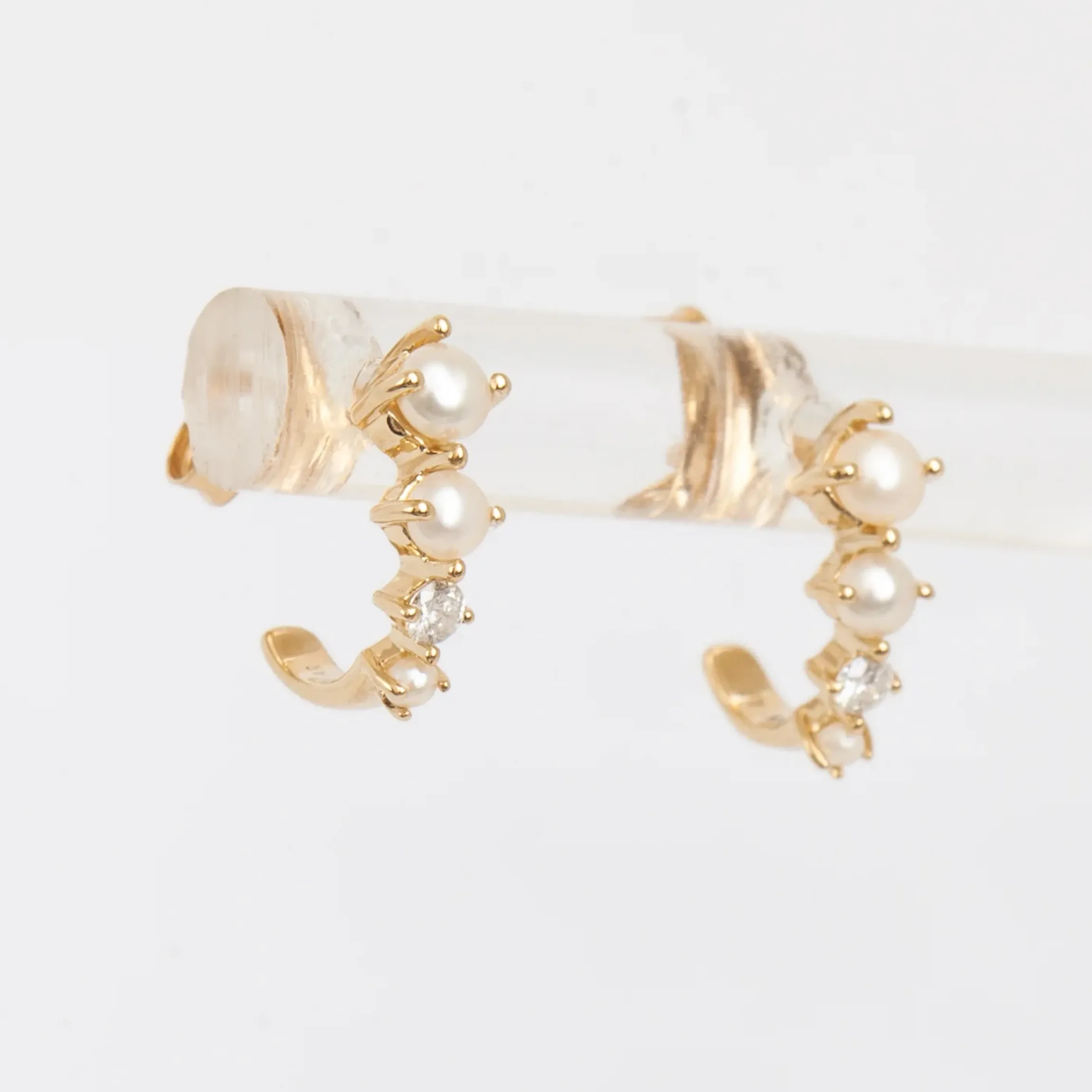 Pearl & Diamond J Hoops