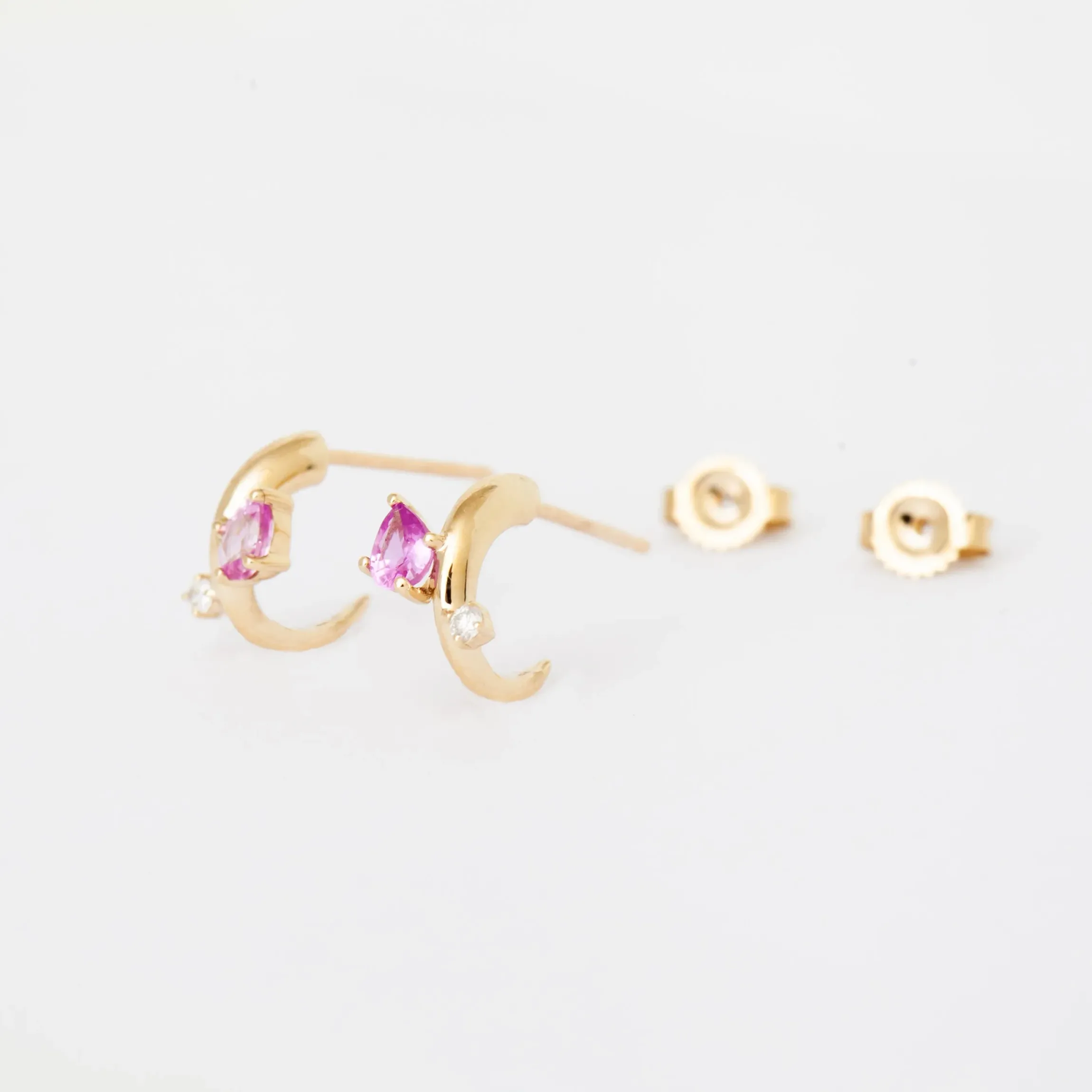 Premier Amigos Pink Sapphire & Diamond J Hoops