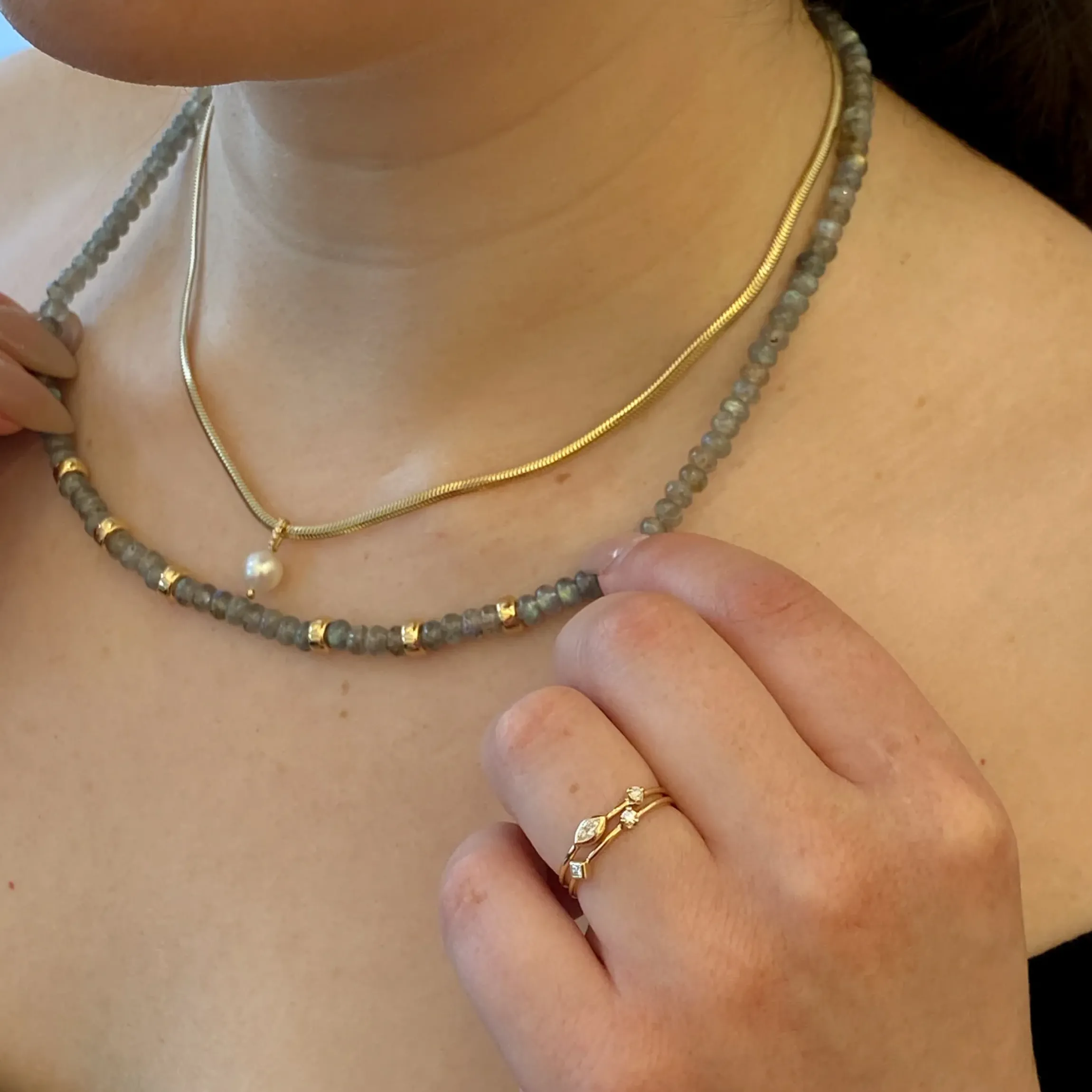 Princess & Round Diamond Thin Band Ring