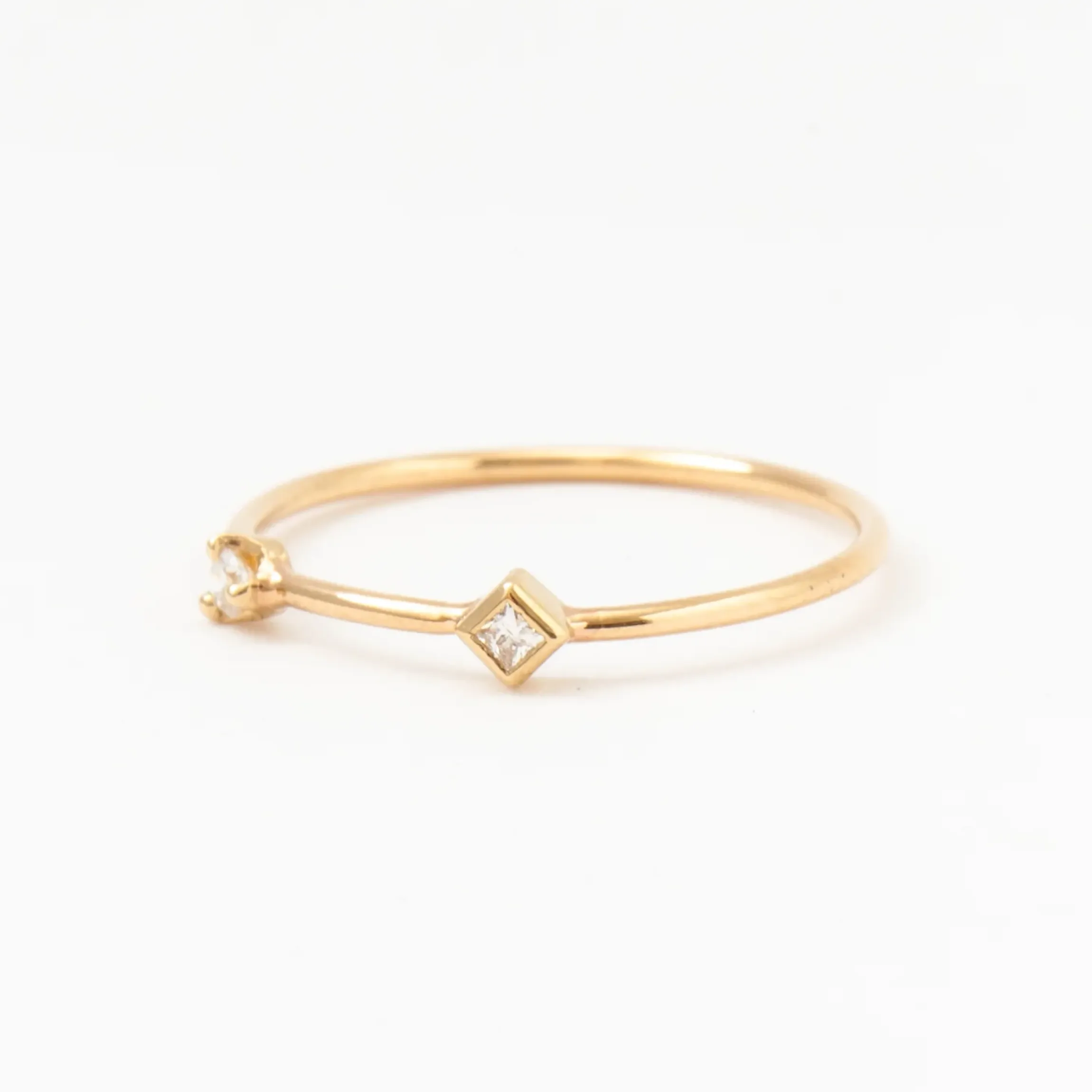 Princess & Round Diamond Thin Band Ring