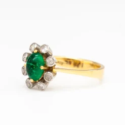 Retro Emerald Cabochon & Diamond Cluster Ring