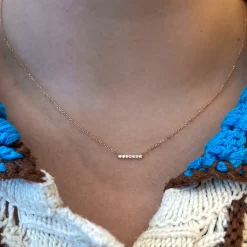 Rose Gold 7 Diamond Tiny Pavé Bar Necklace