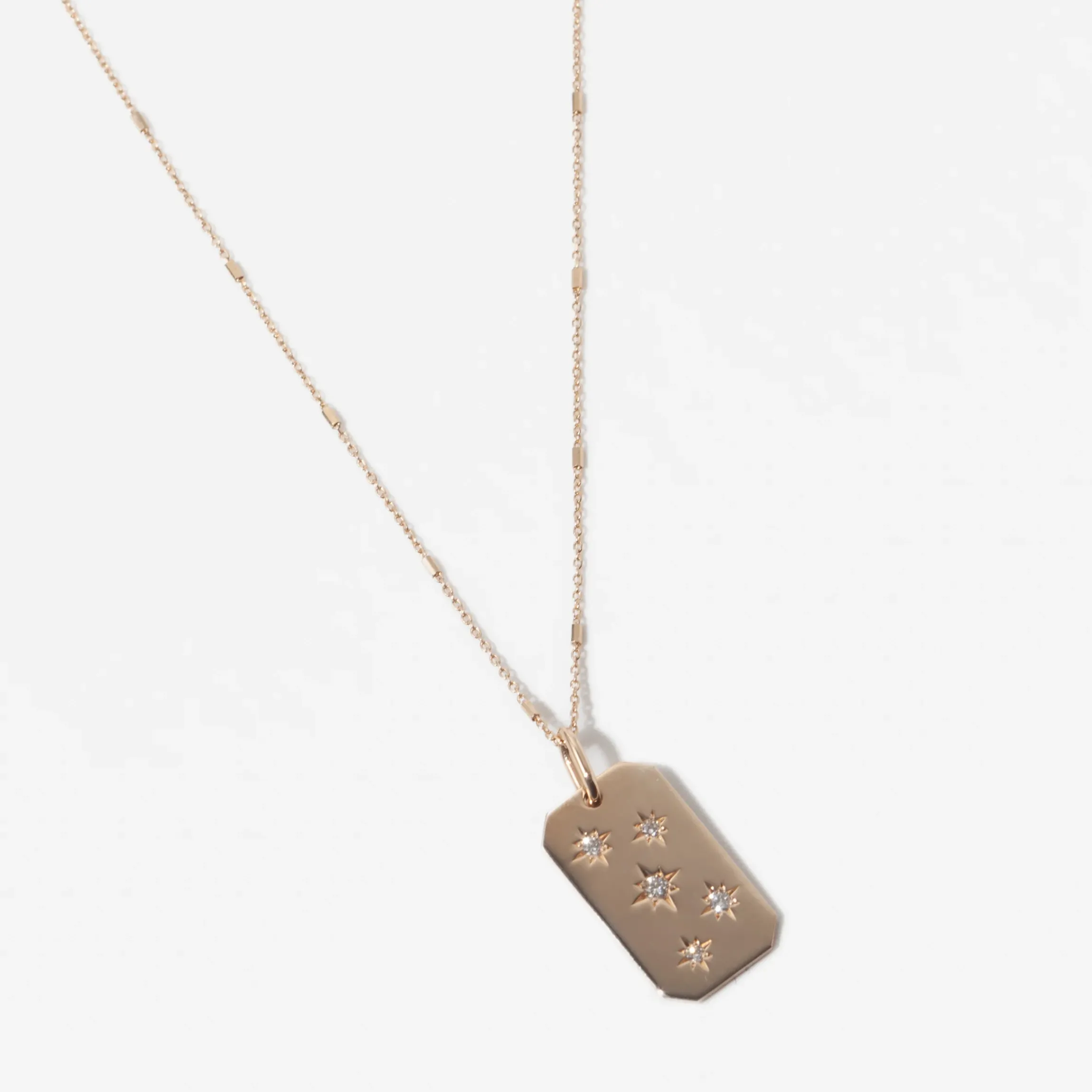 Scattered Star Set Diamonds Square Edge Dog Tag Necklace