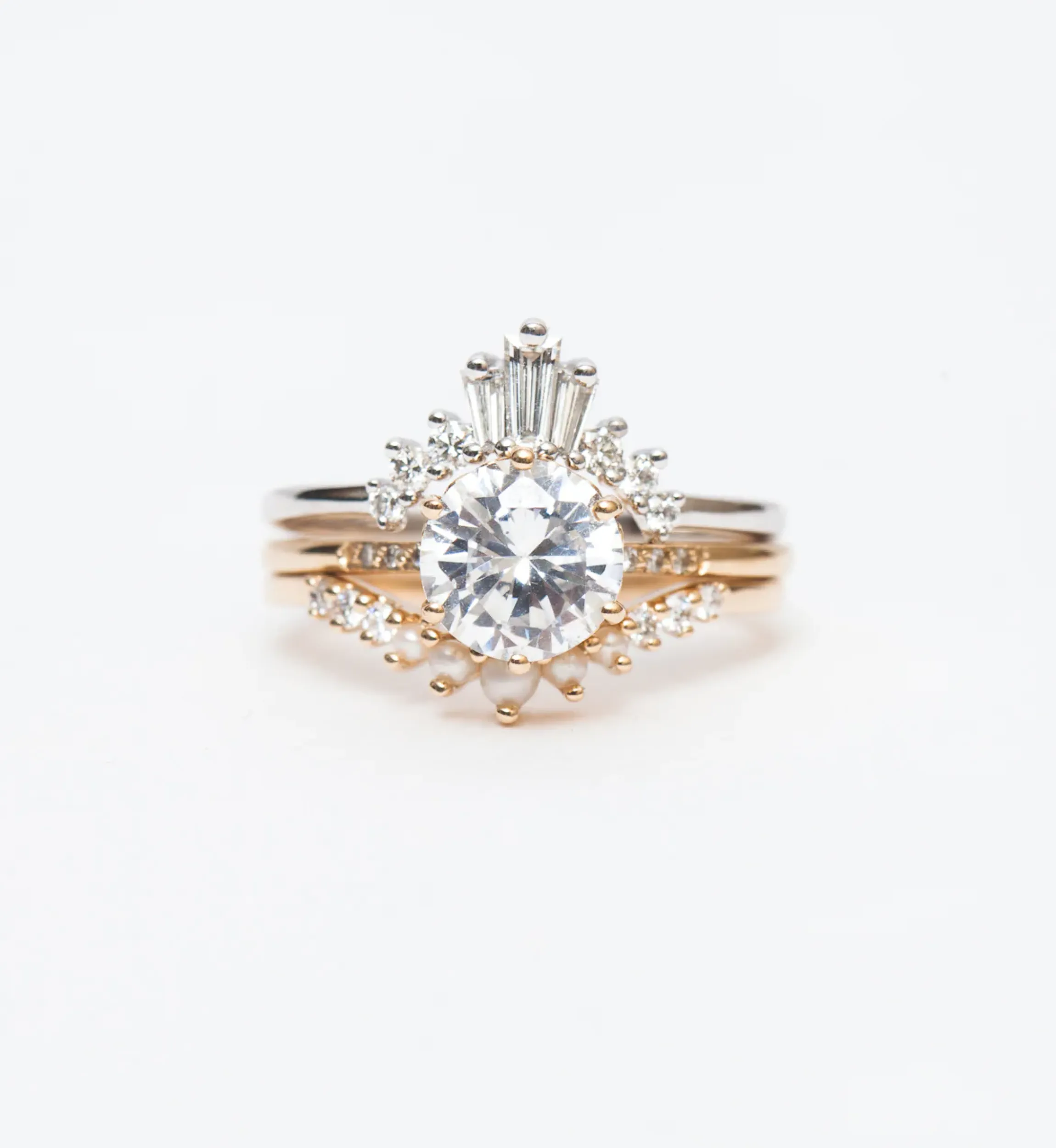 Seed Pearl & White Diamond Tiara Curve Band