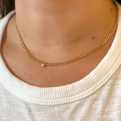 Single Prong Diamond Small Curb Chain Necklace