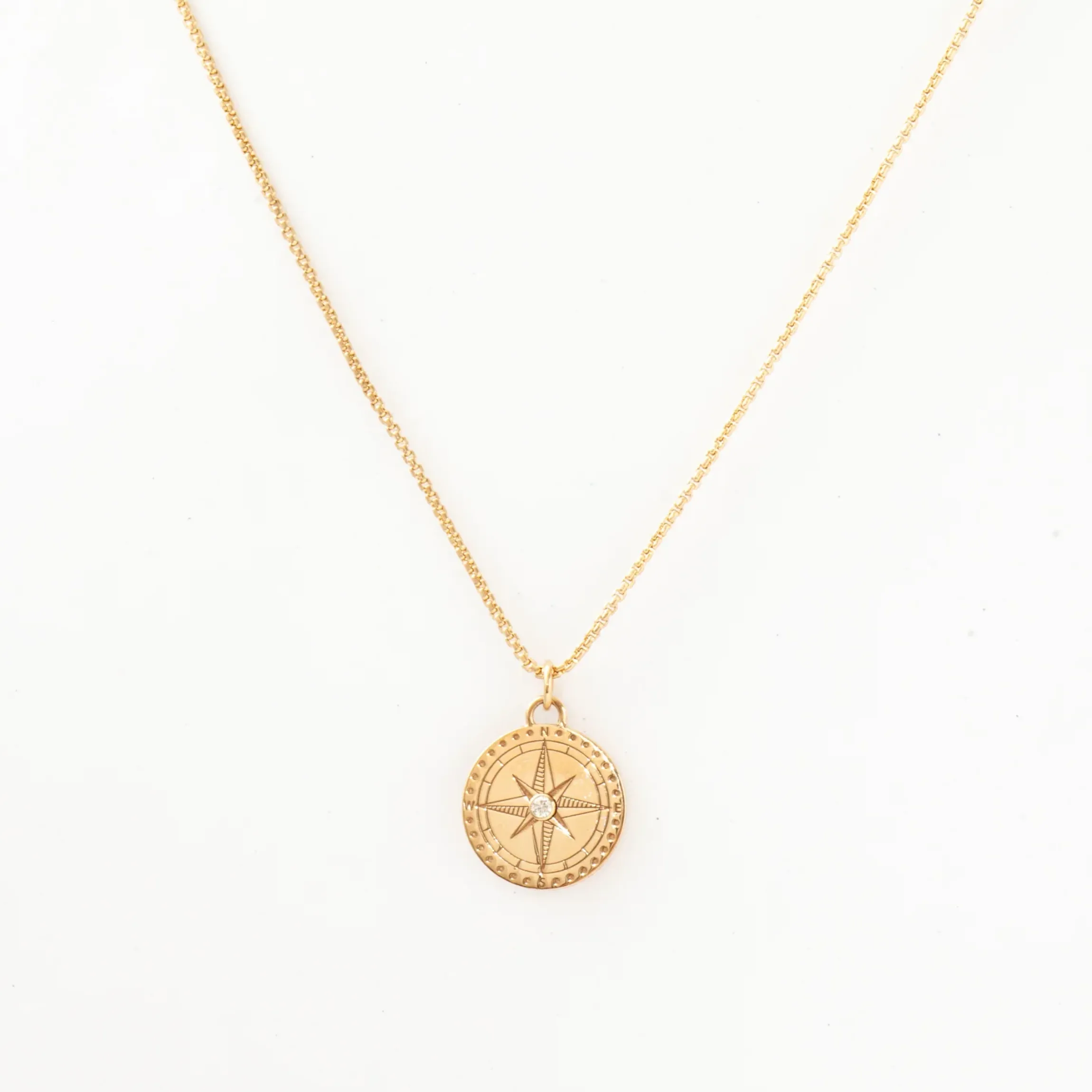 Small Compass on Extra Small Box Chain Necklace