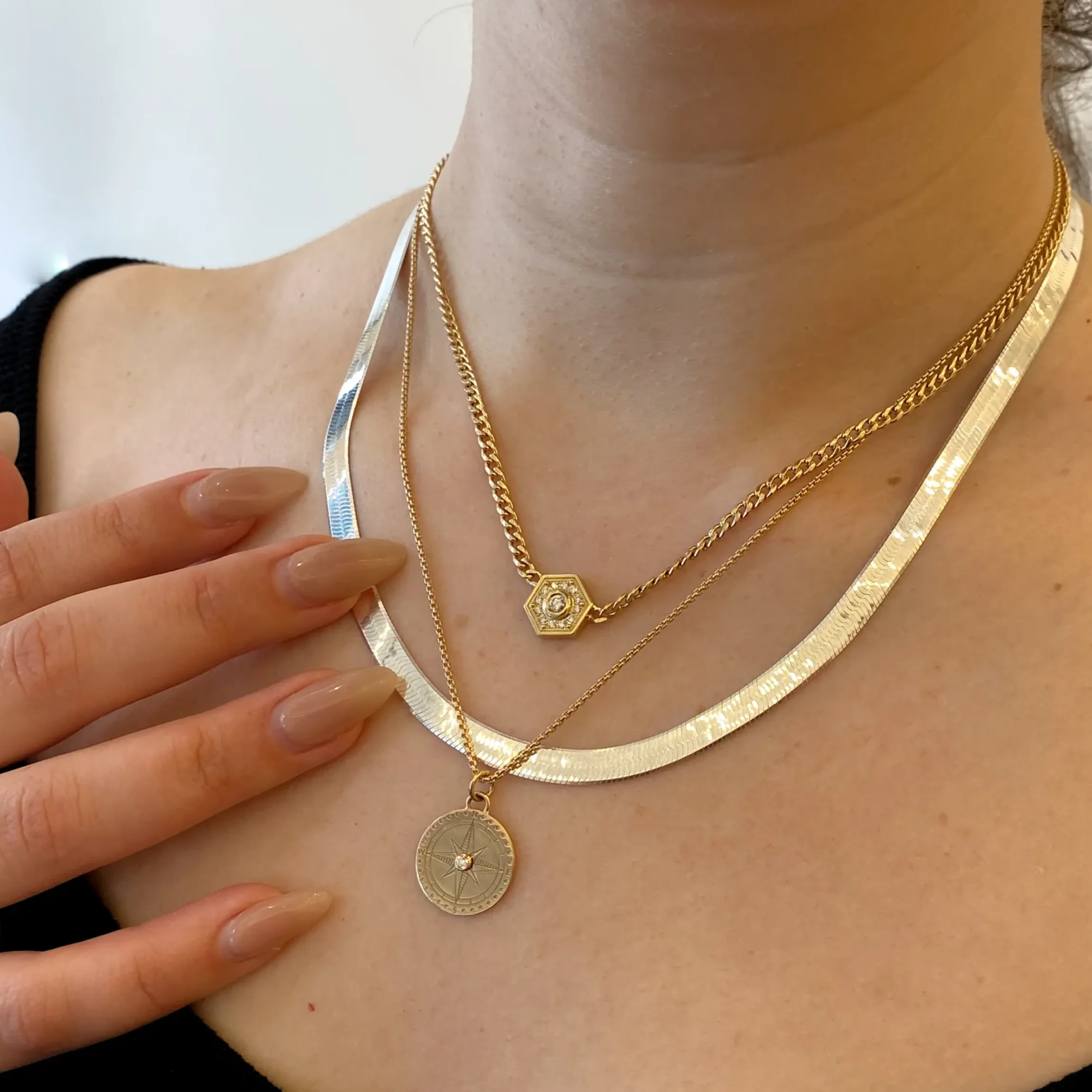 Small Compass on Extra Small Box Chain Necklace