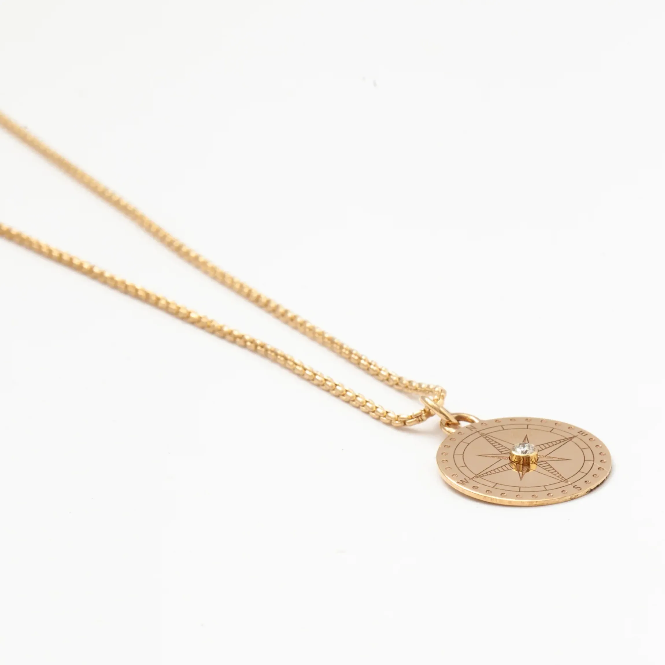 Small Compass on Extra Small Box Chain Necklace