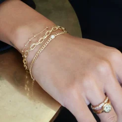 Small Curb Chain Bracelet with Single Floating Diamond