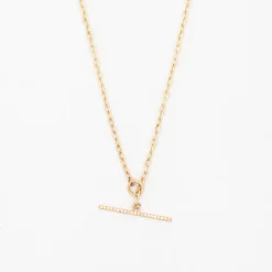 Small Square Oval Link Necklace with Pavé Toggle