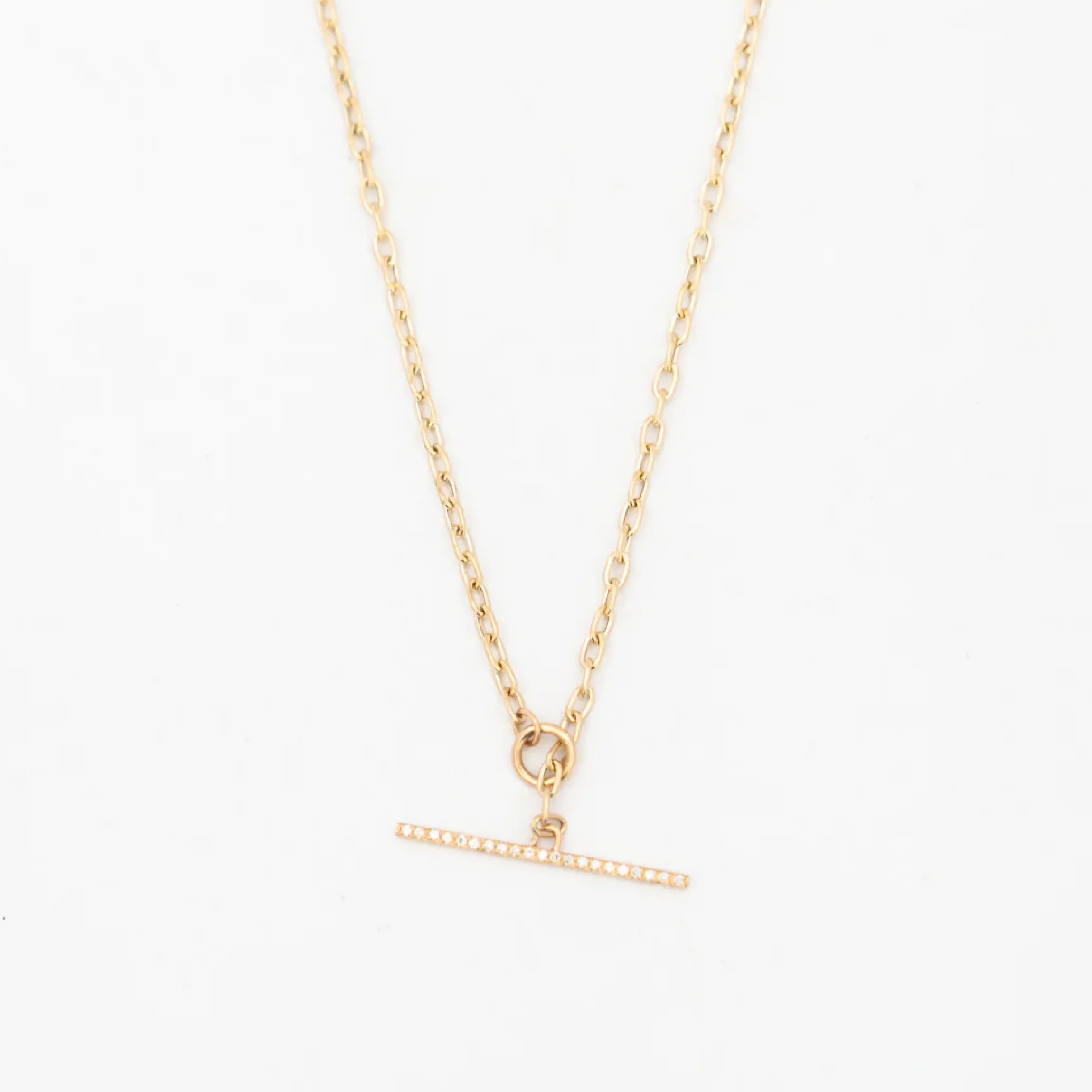 Small Square Oval Link Necklace with Pavé Toggle