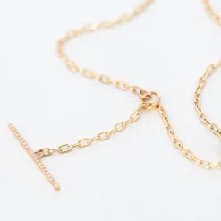 Small Square Oval Link Necklace with Pavé Toggle