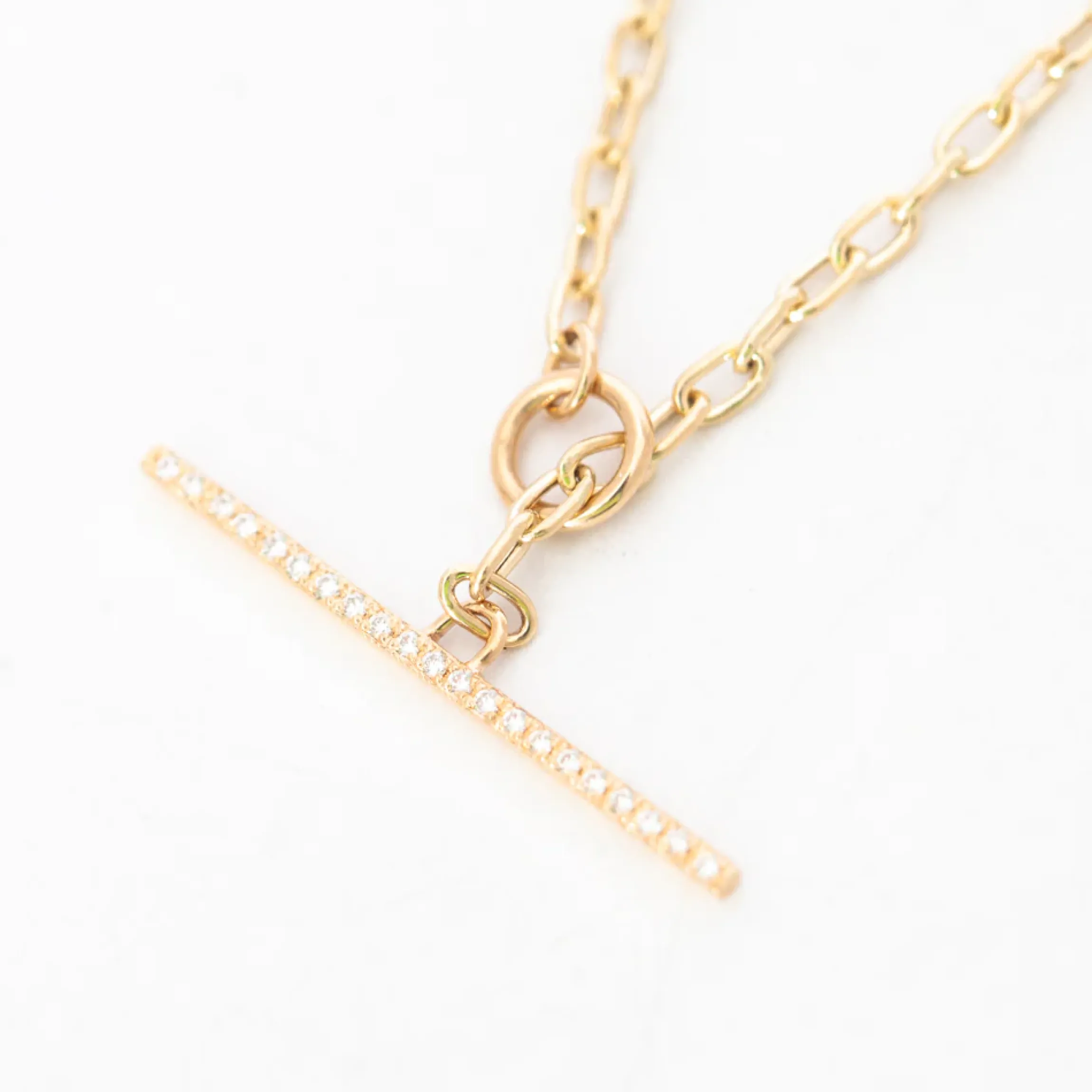 Small Square Oval Link Necklace with Pavé Toggle