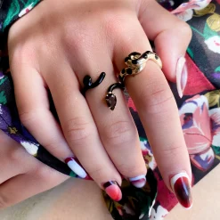 Smokey Quartz Pear & Black Enamel Baby Vine Tendril Ring