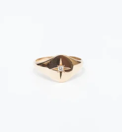 Star Set Diamond Signet Ring