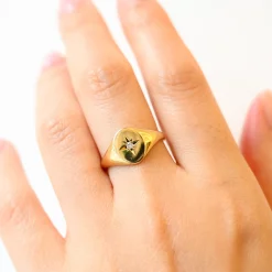 Star Set Diamond Signet Ring