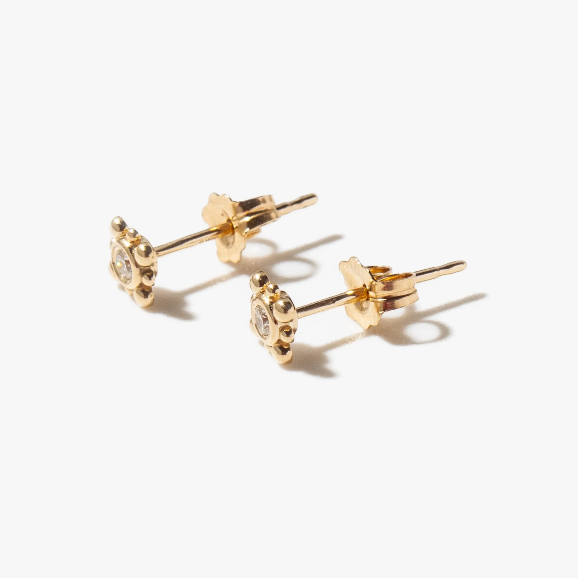 Tiny Bead Diamond Starburst Stud Earrings