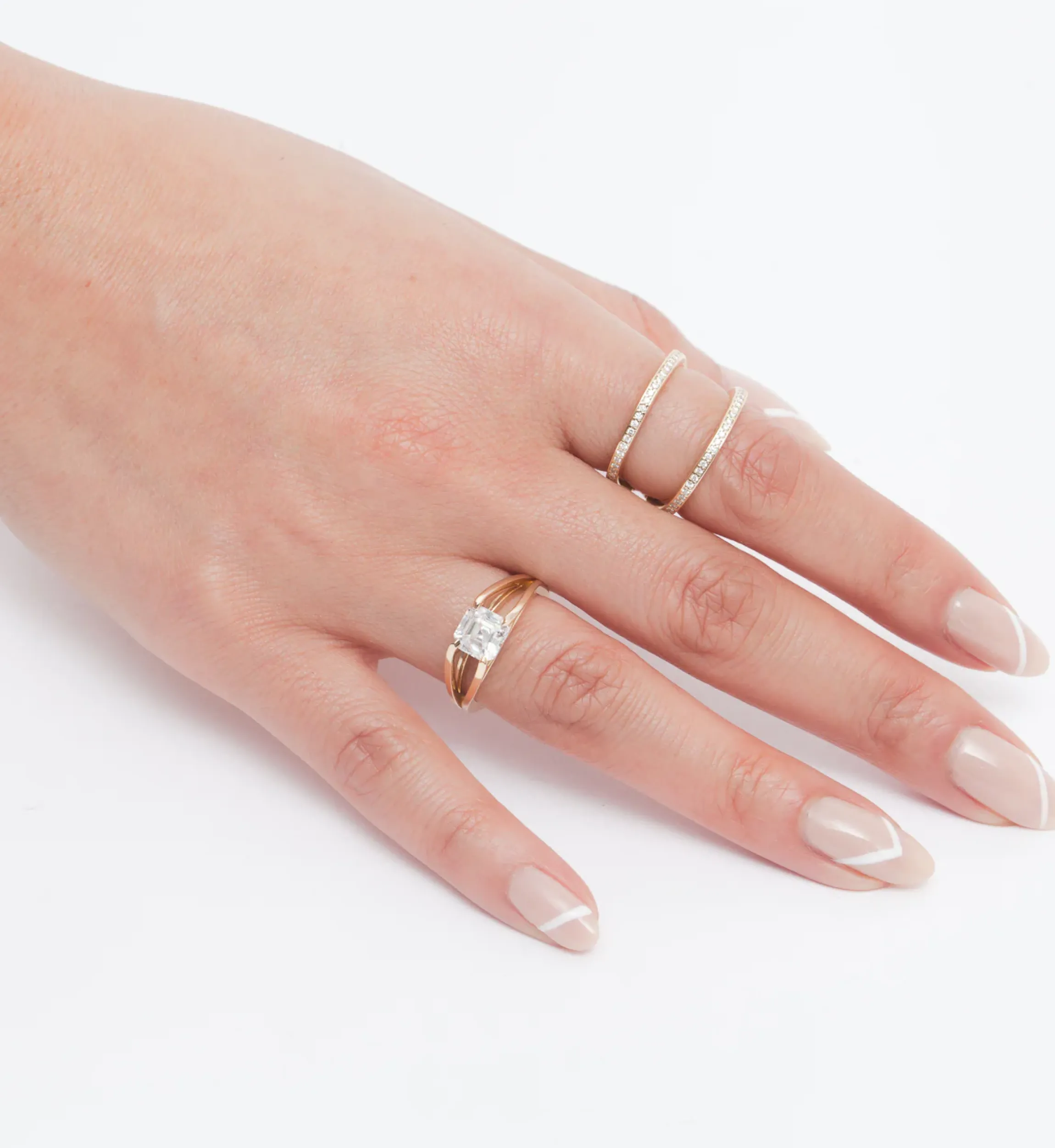 White Diamond Acute Enclose Ring, GOLD, 6