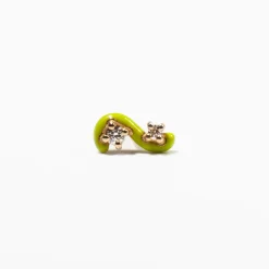 White Diamond & Lime Green Enamel Mini Loop Earring