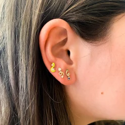 White Diamond & Lime Green Enamel Mini Loop Earring