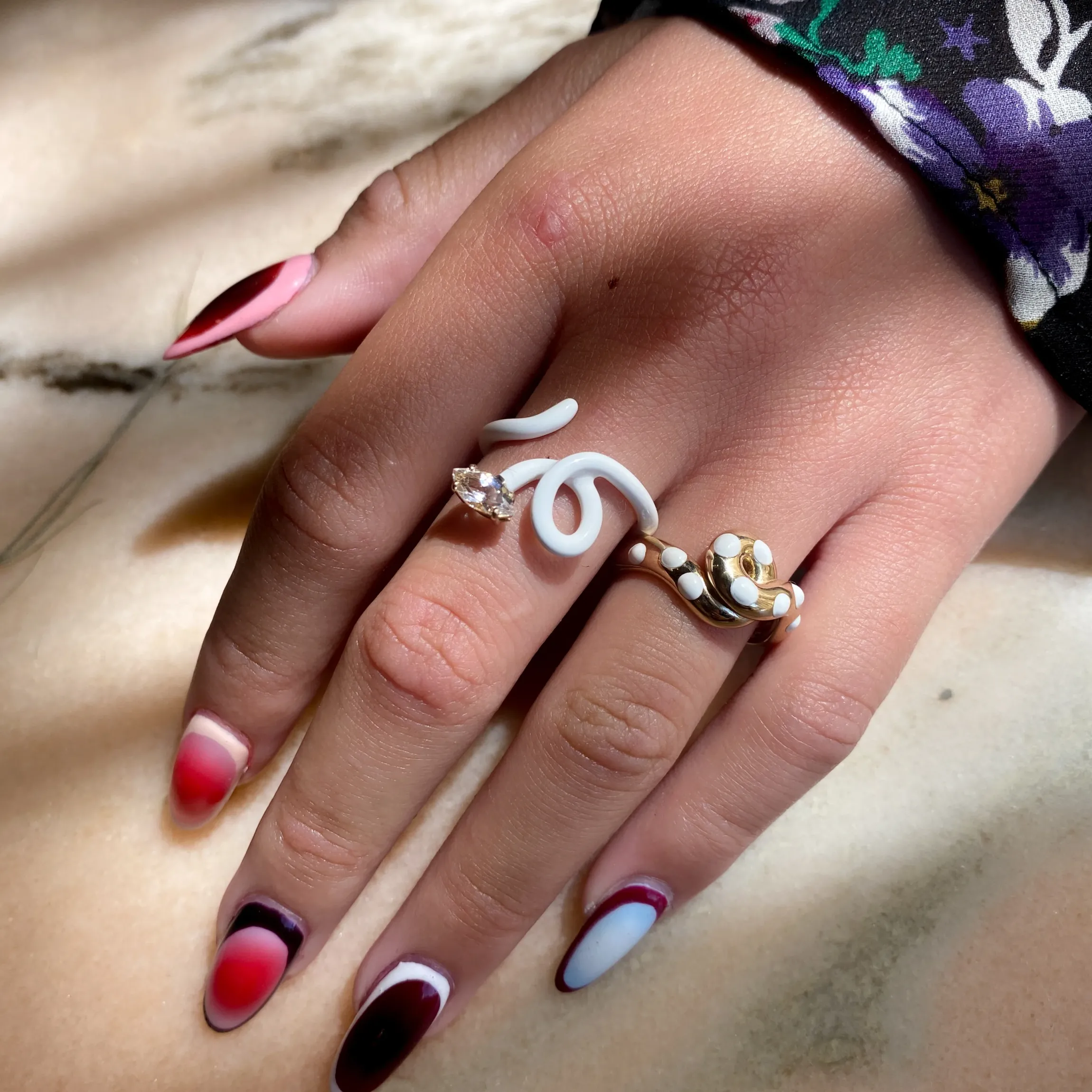 White Enamel Chunky Wave Ring