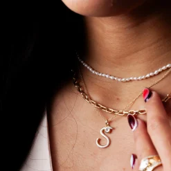 White Enamel Half-Half Initial Pendant Necklace