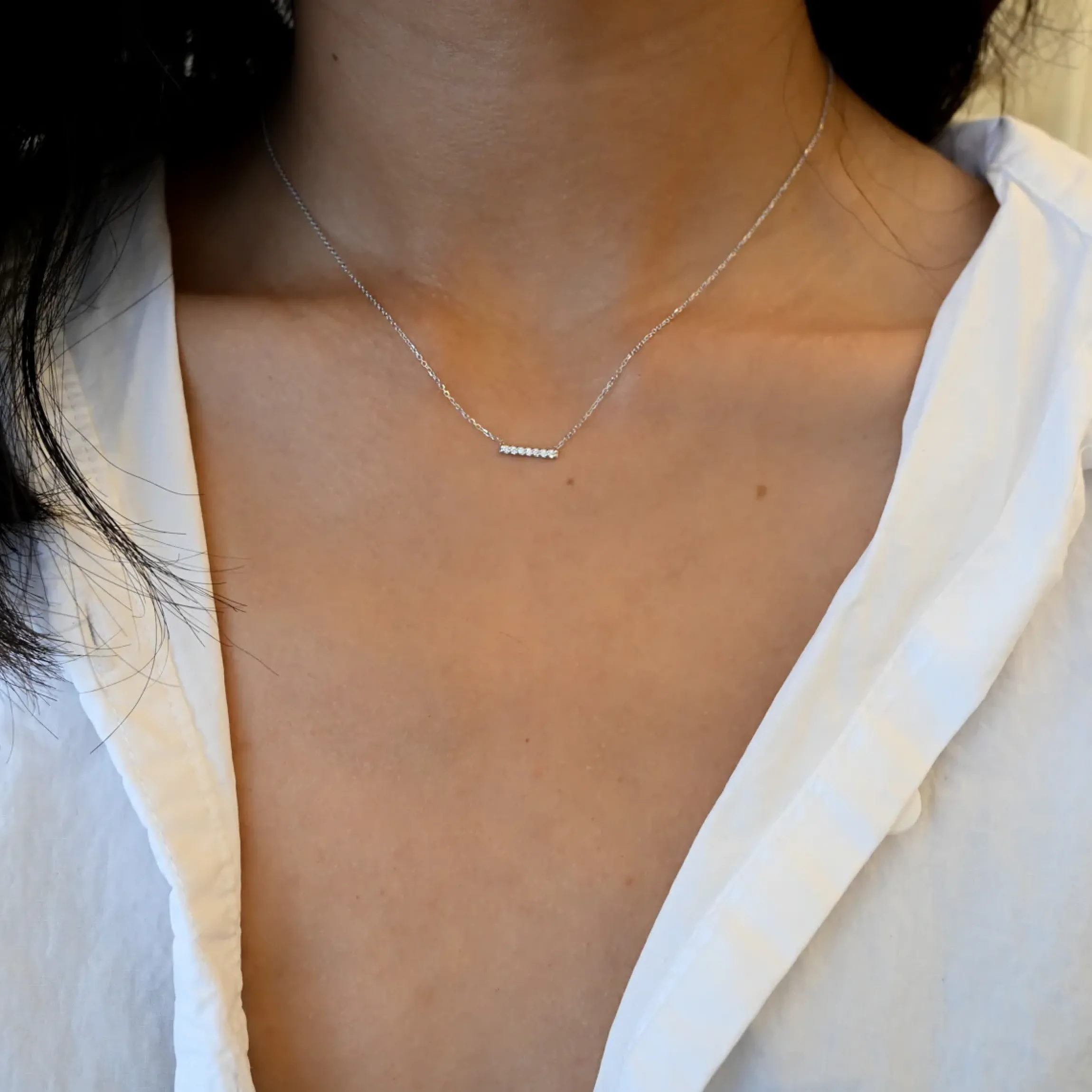 White Gold 7 Diamond Pavé Bar Necklace