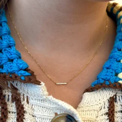 Yellow Gold 7 Diamond Tiny Pavé Bar Necklace