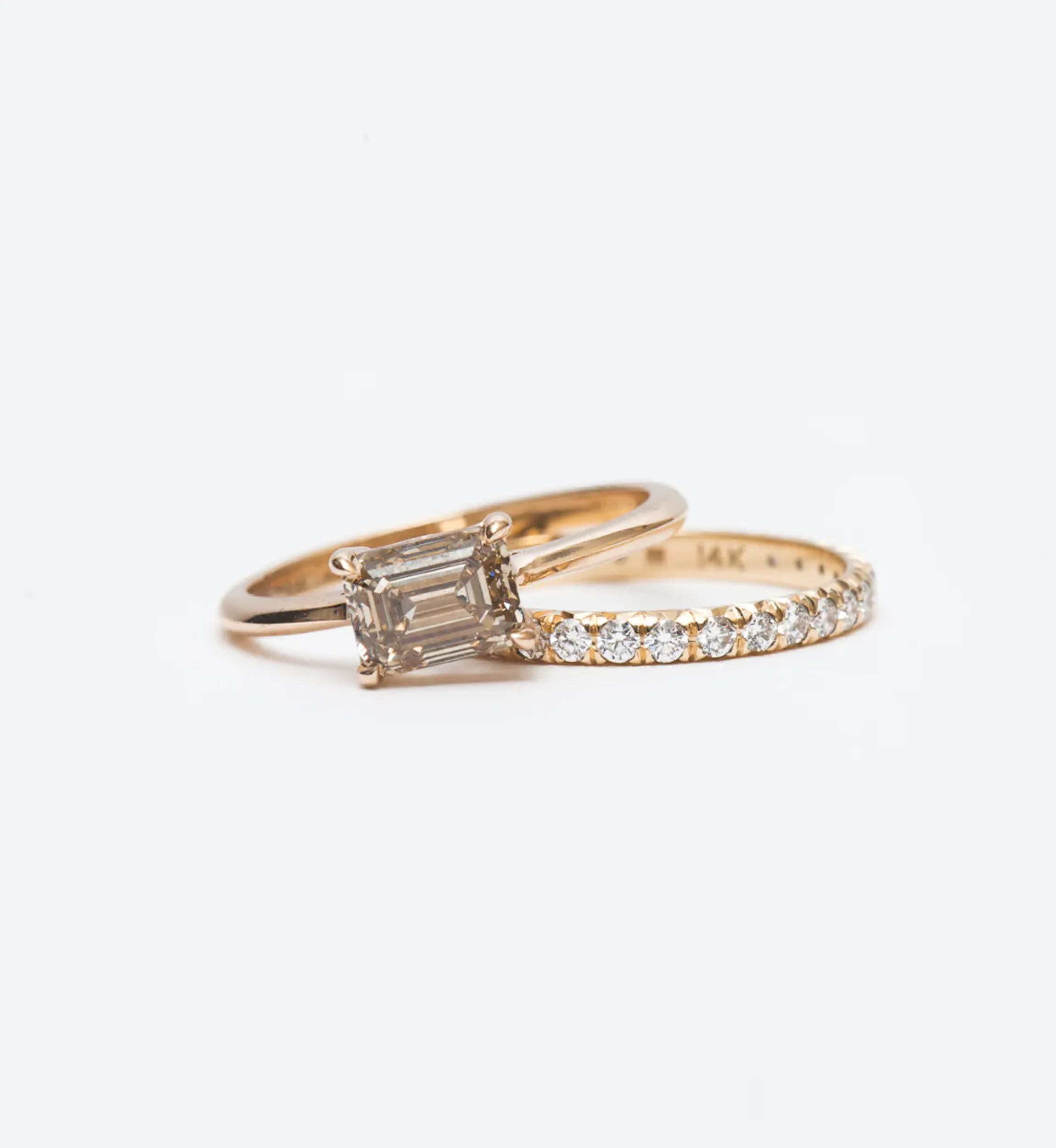 Yellow Gold & White Diamond 2 mm Attelage French-Cut Pavé Band