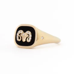 Zodiac Ceramic & Diamond Aries Signet Ring